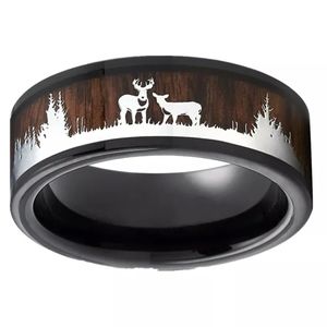 Men's Deer Stag Black Tungsten Wedding Band Ring